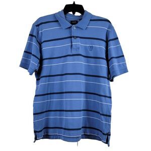 Izod Men's Medium Blue Polo Shirt Striped Short Sleeve Polo‎ Navy White Stripes